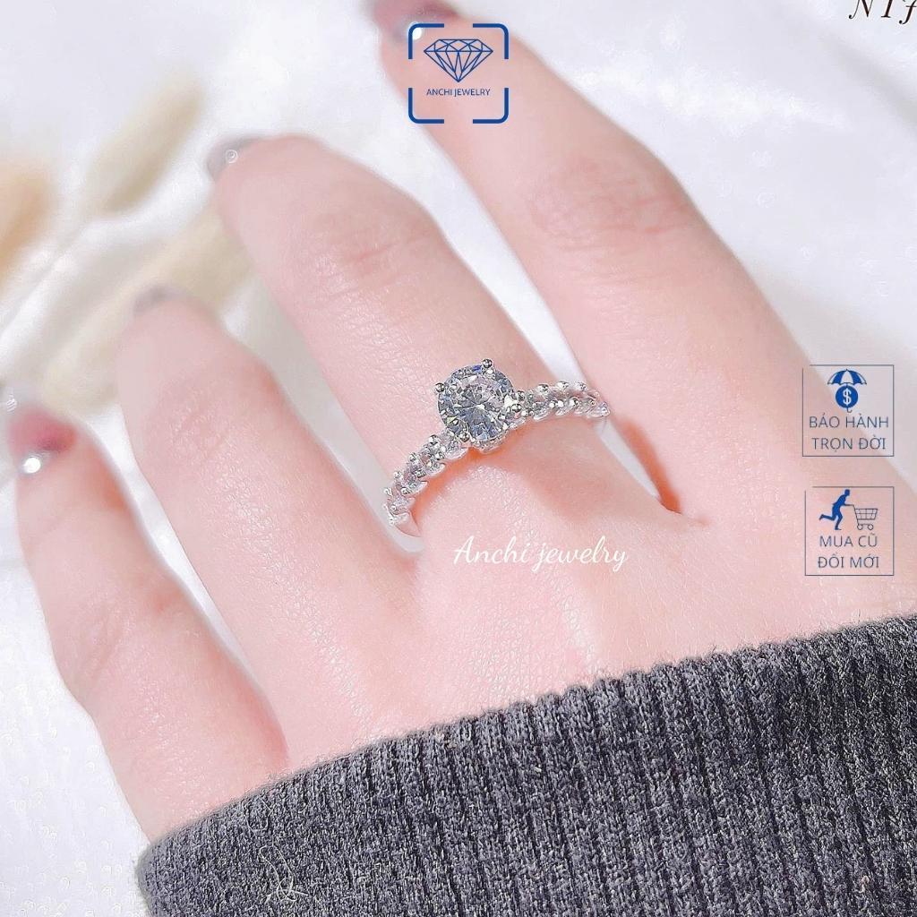 Nhẫn bạc 4 chấu cao gắn đá cubic mạ vàng giá rẻ cho nữ, Anchi Jewelry