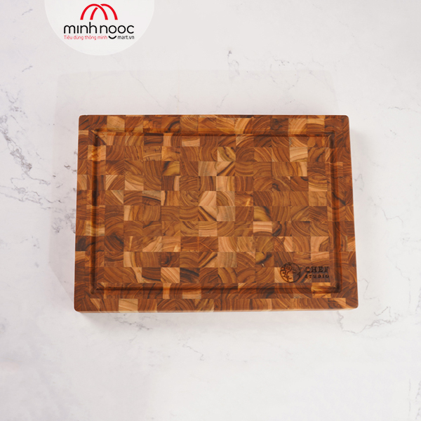 Thớt gỗ Teak Chef Studio hình chữ nhật, kích thước 28 x 40 x 3,5 cm - MSP10231. Dùng cắt, thái, khay trưng bày thực phẩm.