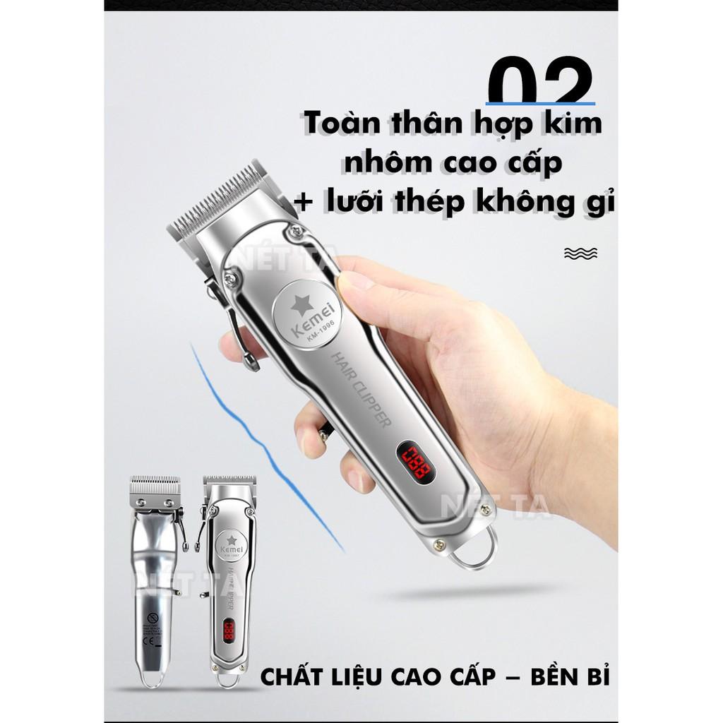 Tông đơ cắt tóc chuyên nghiệp màn hình LCD Kemei KM-1996 pin trâu công suất mạnh mẽ lưỡi cắt sắc bén