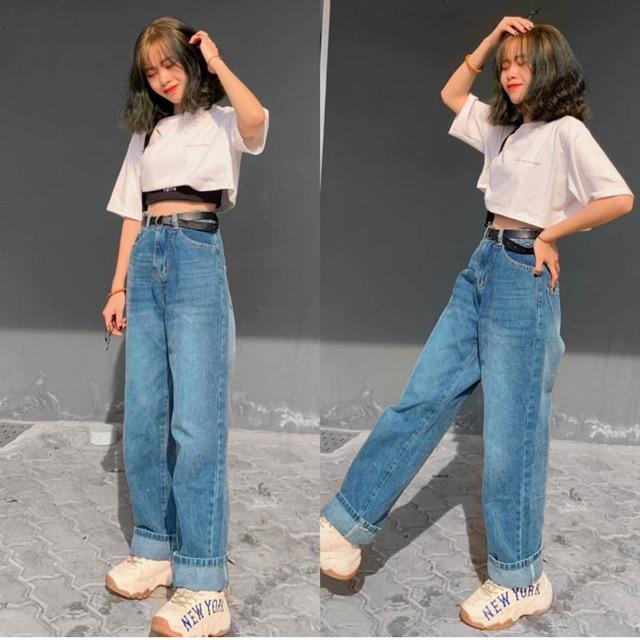  Quần Jeans Suông Cạp Cao Qua Rốn BigSize / Quần Suông Ống Rộng Không Giãn - 5 MÀU [HOT TREND