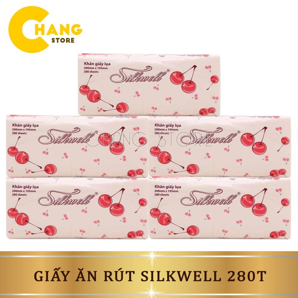 Khăn giấy rút silkwell 280 tờ Cherry đỏ loại giấy ăn trắng, dai, mềm mịn đạt tiêu chuẩn an toàn