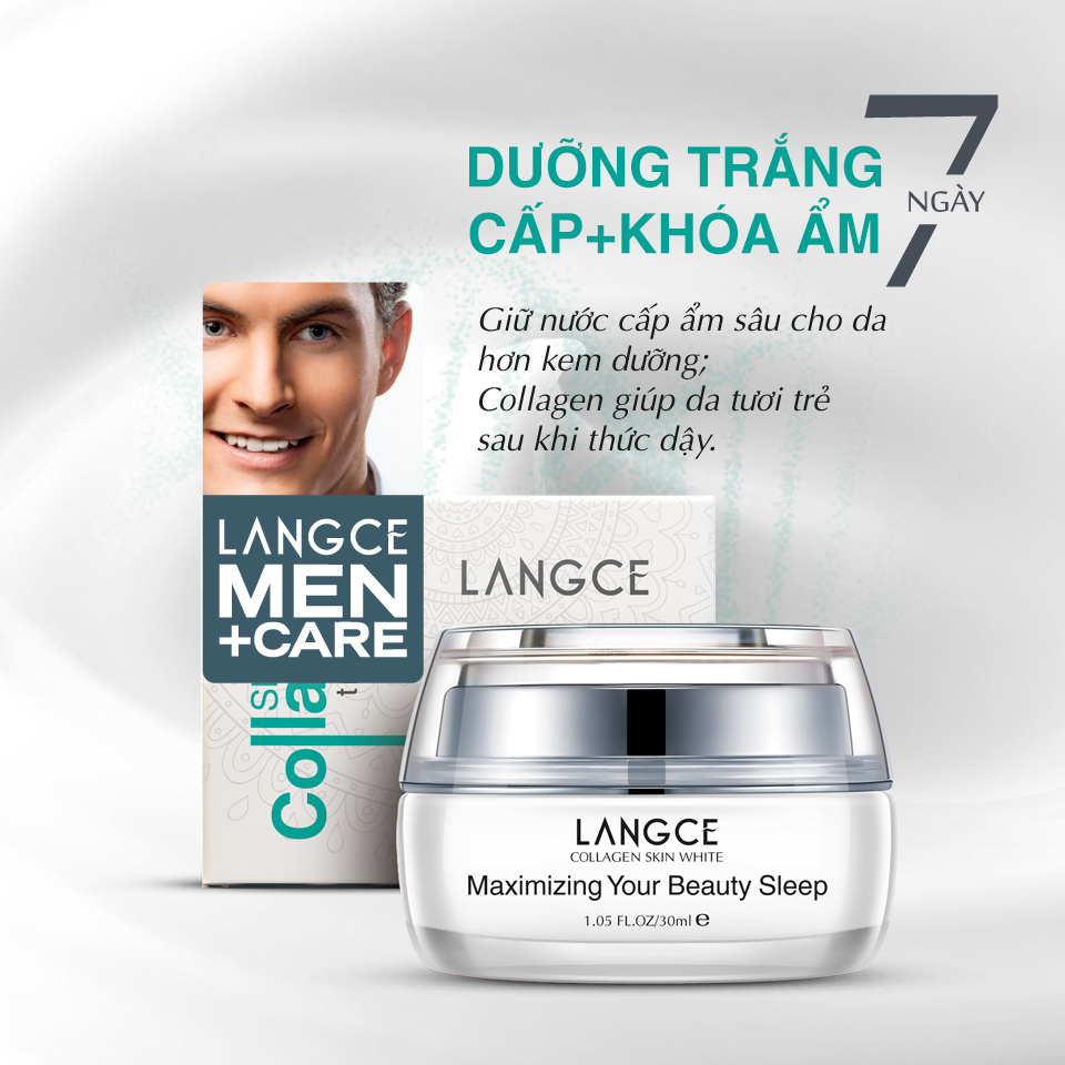 COLLAGEN DƯỠNG TRẮNG BEAUTY SLEEP 7 NGÀY CẤP + KHÓA ẨM 30ml LANGCE dành cho Nam