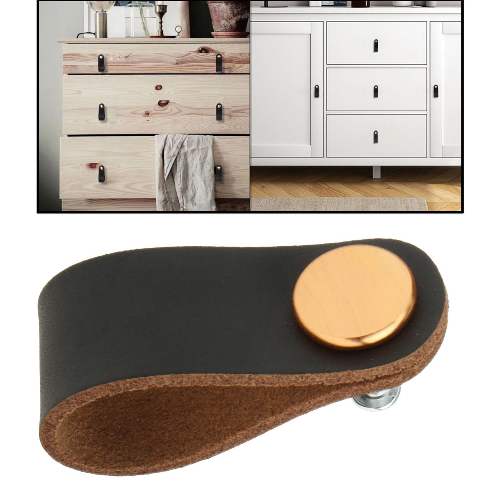 2xLeather Furniture Handle Pull With Screws Cabinet Door Knobs Hardware Black