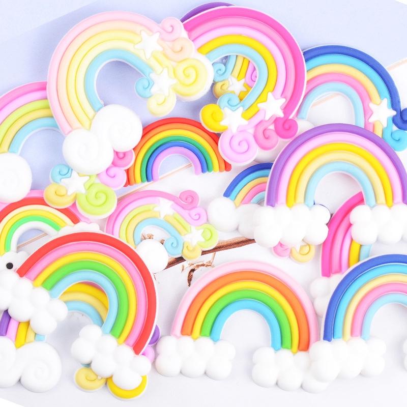 Bộ 10 Phụ Kiện Trang Trí Ốp Điện Thoại Bằng Silicon Hình Cầu Vồng Dễ Thương DIY