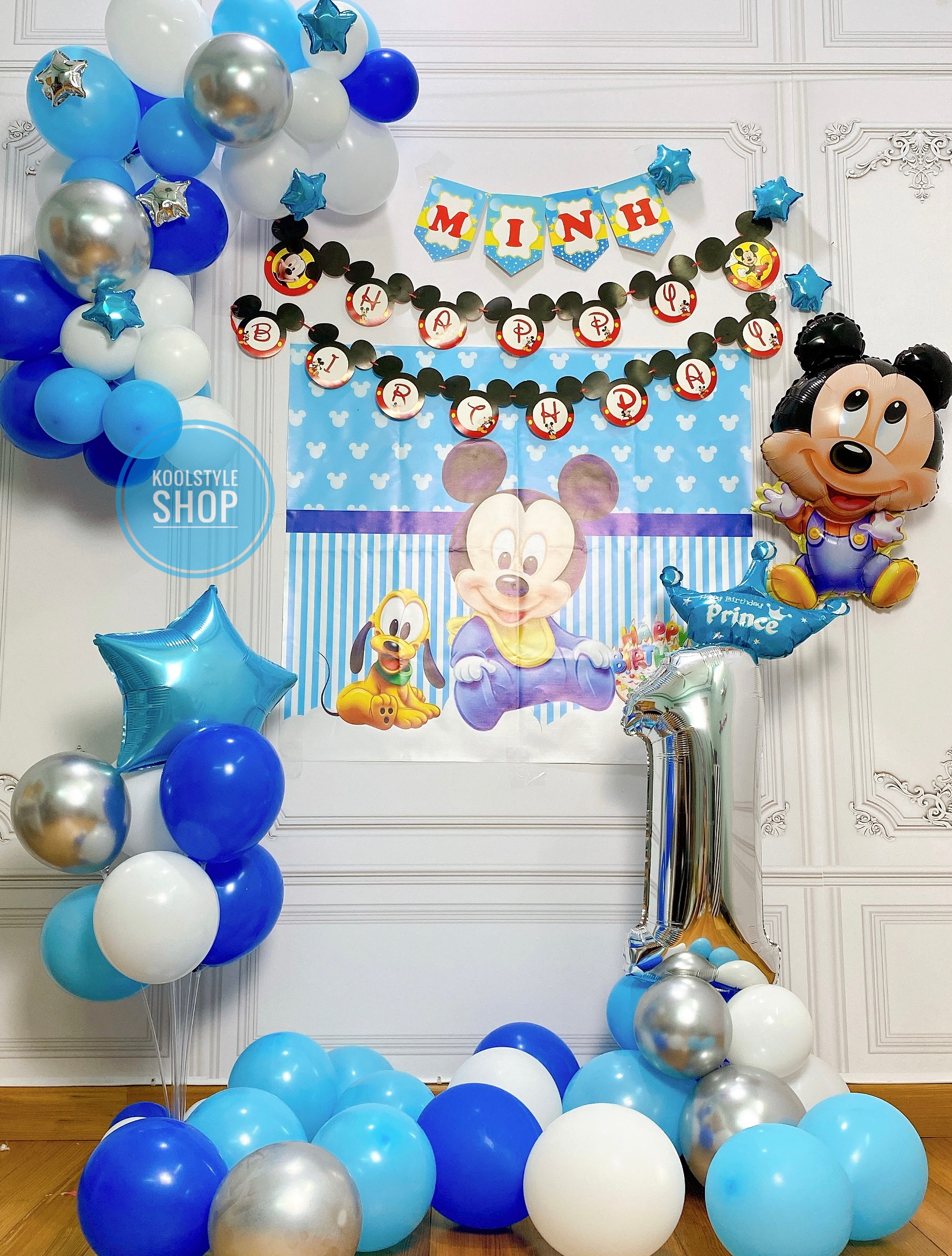 Backdrop bong bóng sinh nhật Mickey