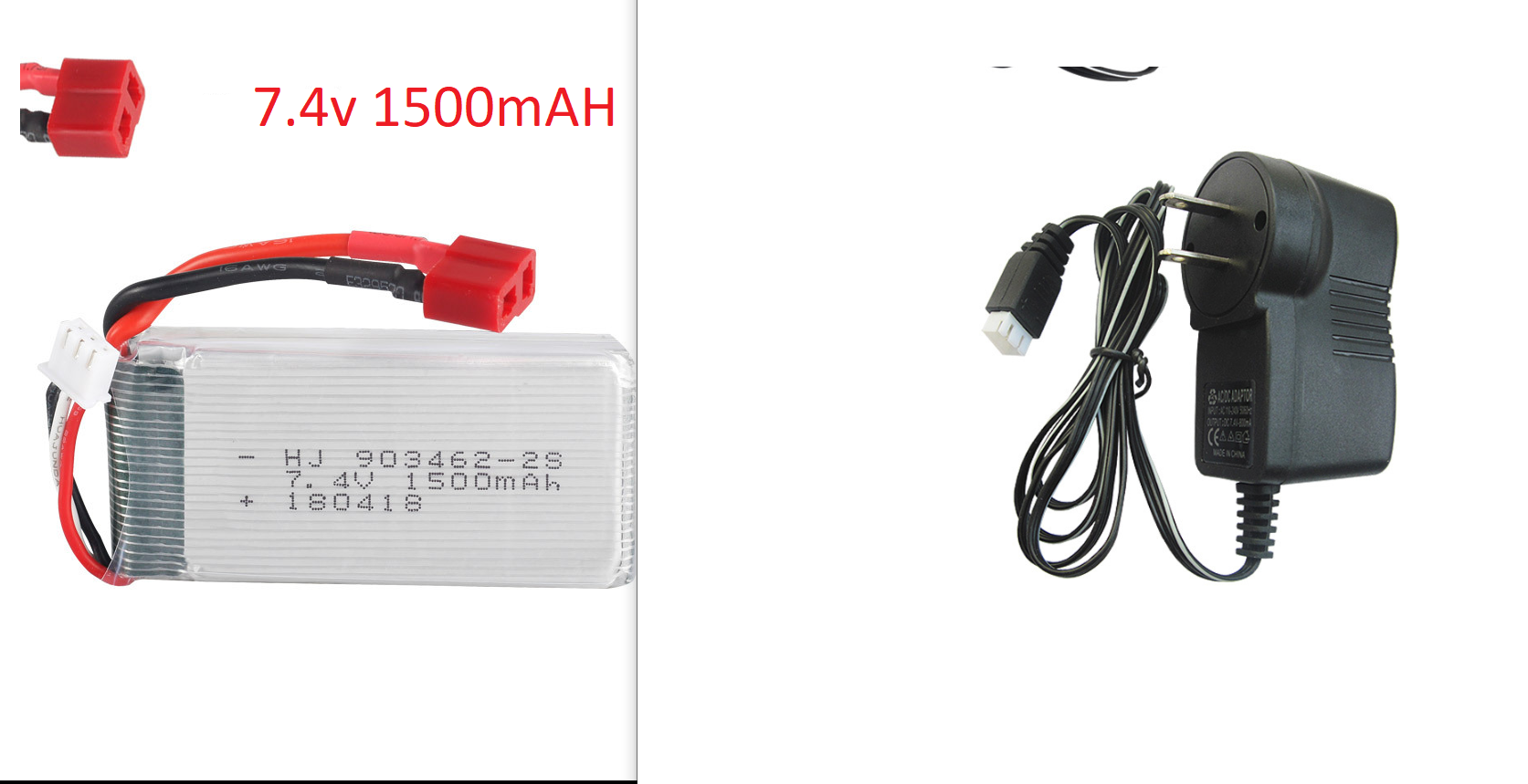 Pin kèm sạc adapter 7.4v 1500mah jack T đồ chơi điều khiển xả 25c