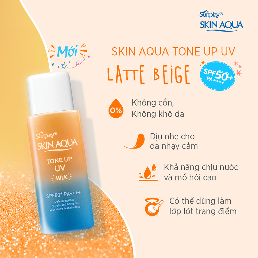 Kem chống nắng nâng tông Skin Aqua Tone up Latte Beige cho mọi tông da, dạng tinh chất Sunplay Skin Aqua Tone Up UV Essence Latte Beige SPF 50+ PA++++ 50g