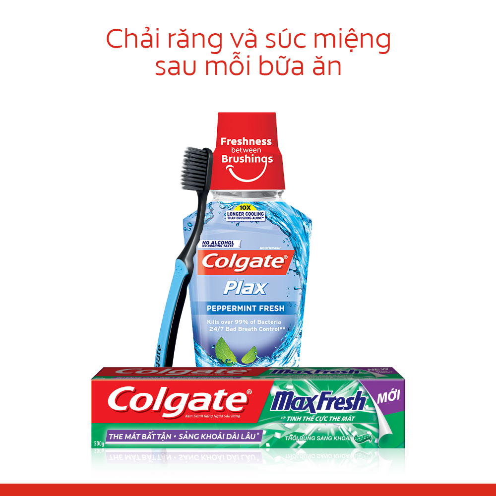 Combo Bộ 4 Kem đánh răng Colgate the mát thổi bùng sảng khoái Maxfresh 230g tặng bàn chải đánh răng lông tơ + tặng 1 Lốc Trident