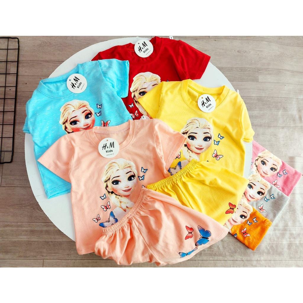 Bộ Quần Áo Trẻ Em Cộc Tay In Hình công chúa Dễ Thương Vải thun Cho Bé Gái Từ 10-20kg