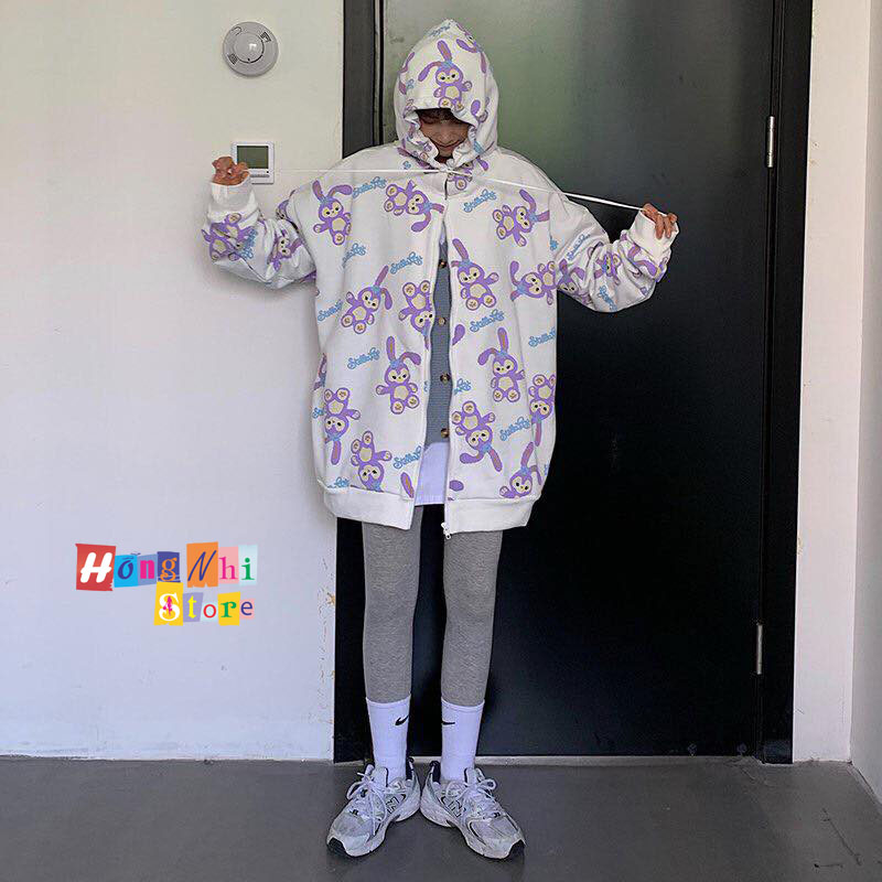 Áo Hoodie Zip 3D Thỏ Tím Dáng Rộng - Khoác Hoodie Dây Kéo In Hình Unisex - MM