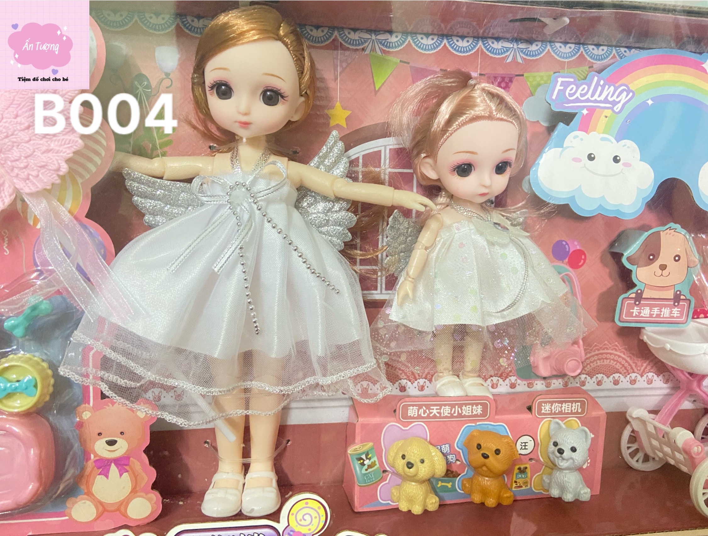 Đồ chơi búp bê- Hộp công chúa búp bê Barbie, búp bê BJD khớp xoay váy hồng kèm phụ kiện túi xách, kính mắt, nhẫn cho bé