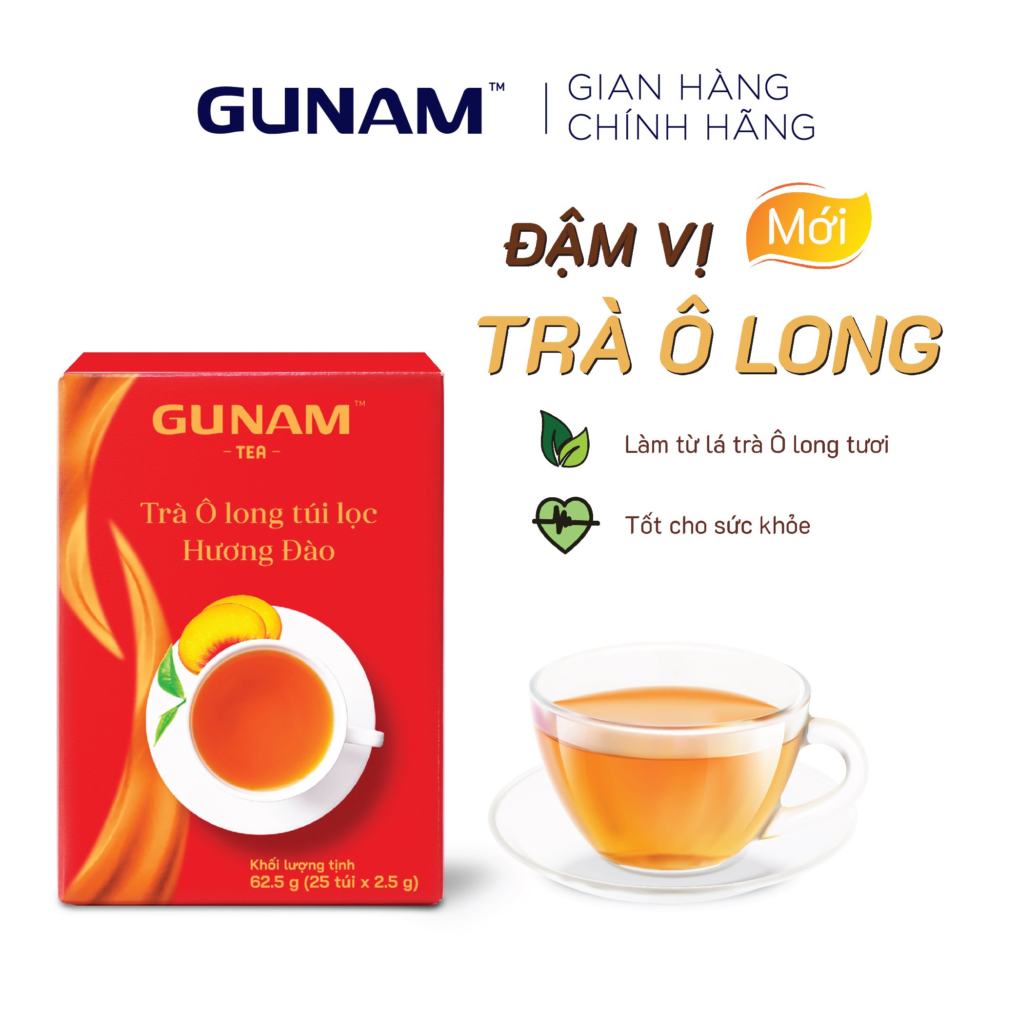 Hộp trà Ô long túi lọc hương đào GUNAM (25 gói x 2,5g)