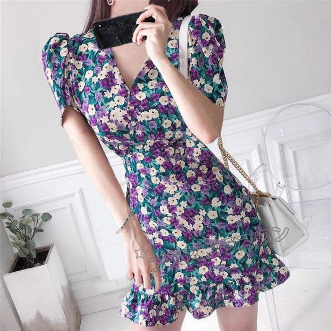 ĐẦM ĐUÔI CÁ HOA CỔ V XINH XINH NT1124