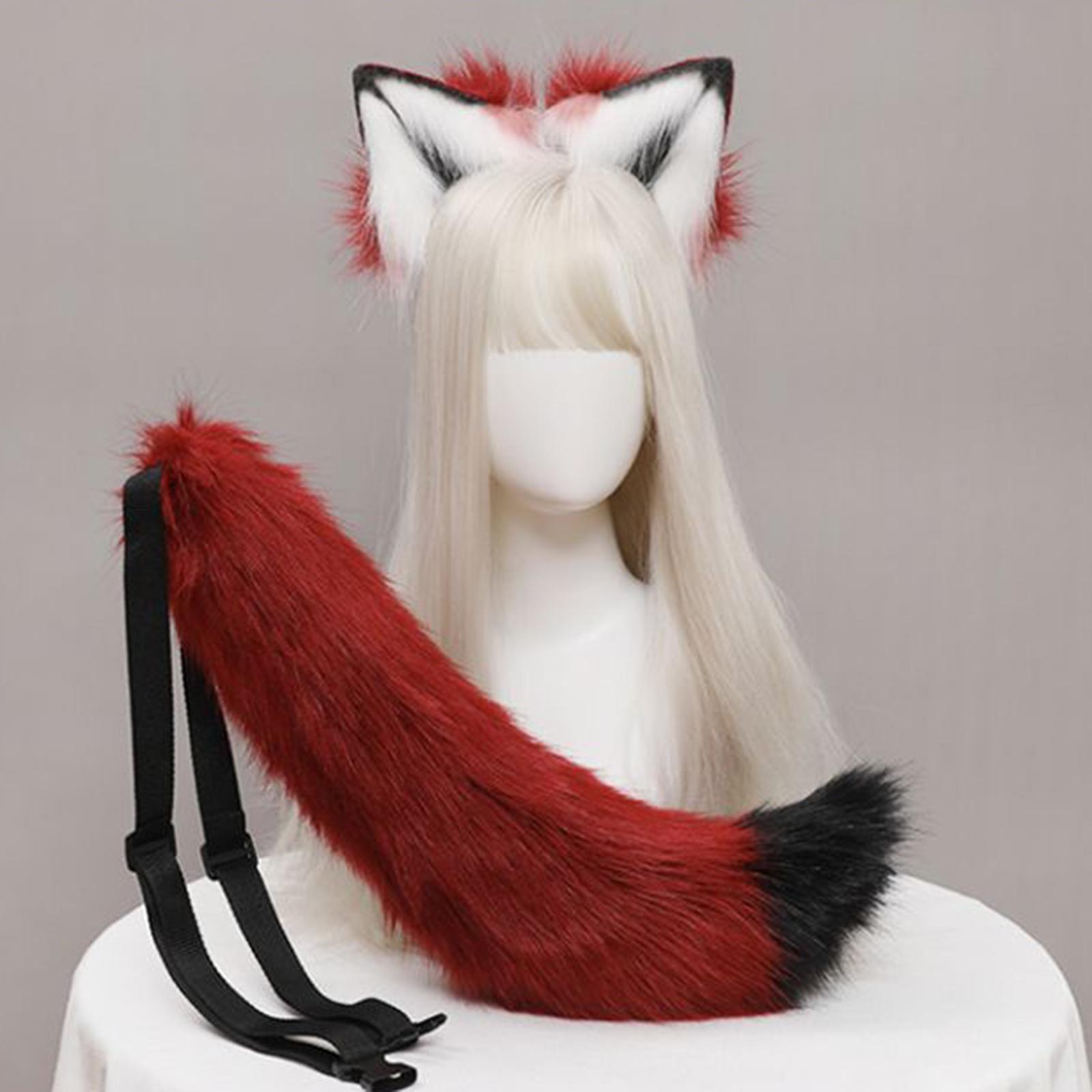 Plush Wolf Ears and Tail Set Lolita Cosplay for Stage Shows Dress up Props