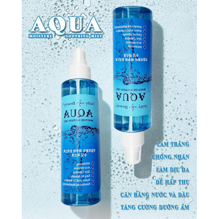 Xịt khoáng Daily Beauty R&amp;B Aqua Moisture Soothing Mist chính hãng LB Cosmetic Hàn Quốc chiết xuất 100% tự nhiên, cấp ẩm tức thì, cân bằng da, làm mềm da, kháng khuẩn, se lỗ chân lông, làm sáng da, ngừa lão hóa, giữ lớp trang điểm mềm mịn lâu trôi, 150ml