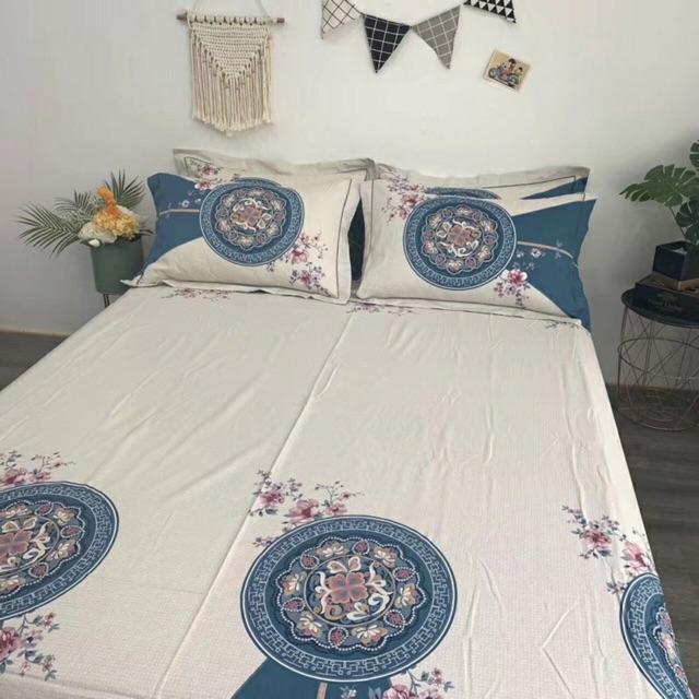 Set Cotton LiVing Hàng Nhập Khẩu Cao Cấp 4 Món 2020 Mẫu Hoa Khung Tròn