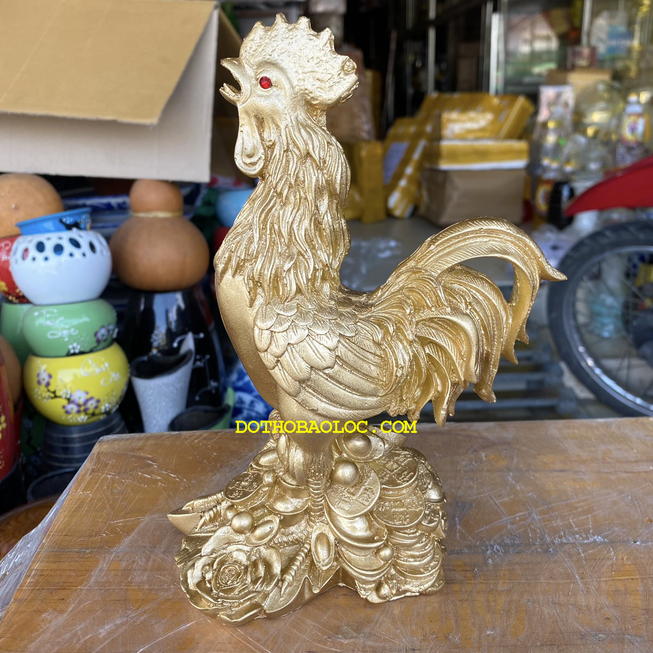Tượng Gà Trống Phước Lộc phong thủy bằng bột đá cao 23cm