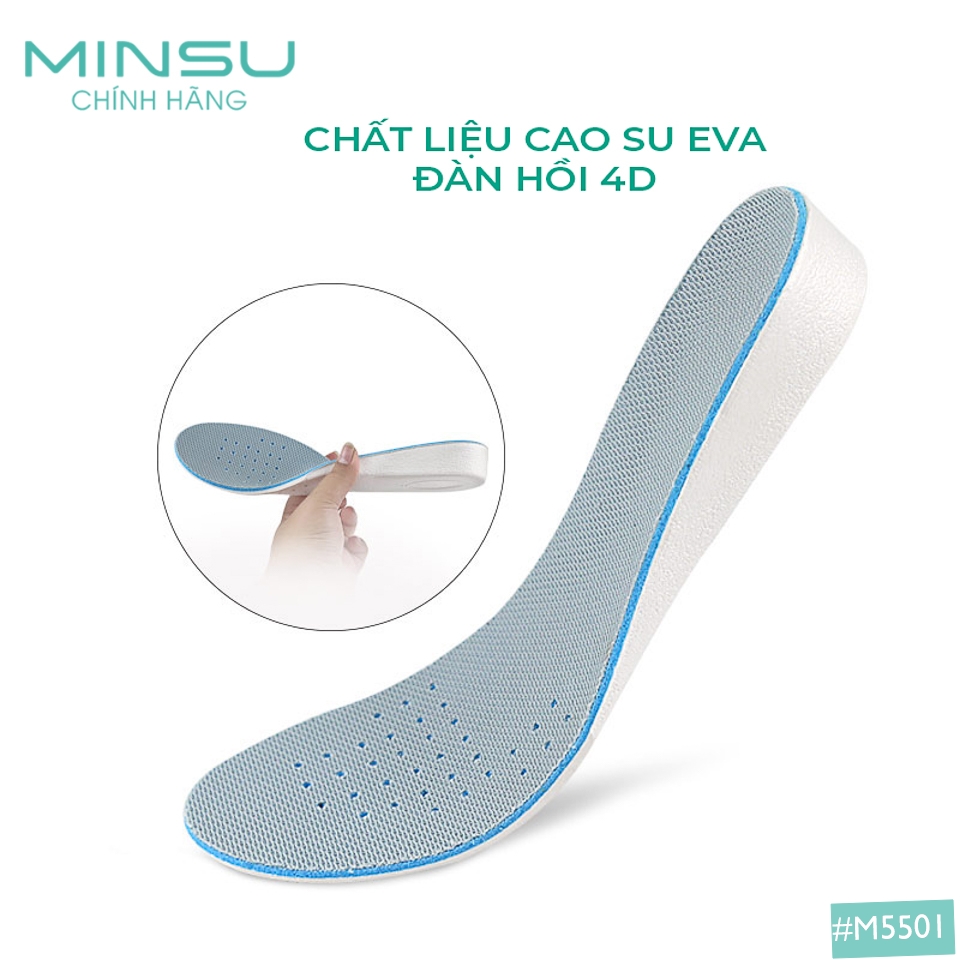 Lót Giày Thể Thao Tăng Chiều Cao Nam Nữ MINSU M5501, Miếng Lót Giày Độn Đế Khử Mùi Thoáng Khí Chống Hôi Chân