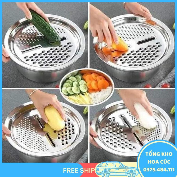 ️ Bộ 3 Món Bào ️ Nạo Rau Củ Kiêm Rổ Và Chậu Inox Cao Cấp Đa Năng - Vận Chuyển Miễn Phí Toàn Quốc