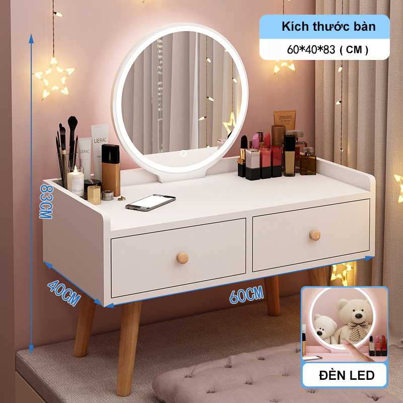 Bàn trang điểm Mini ngồi bệt Có Đèn LED Mặt bàn Gỗ MDF AK05, Có 2 Màu Lựa Chọn Hồng Hoặc Trắng Kích thước nhỏ gọn thương hiệu ANA