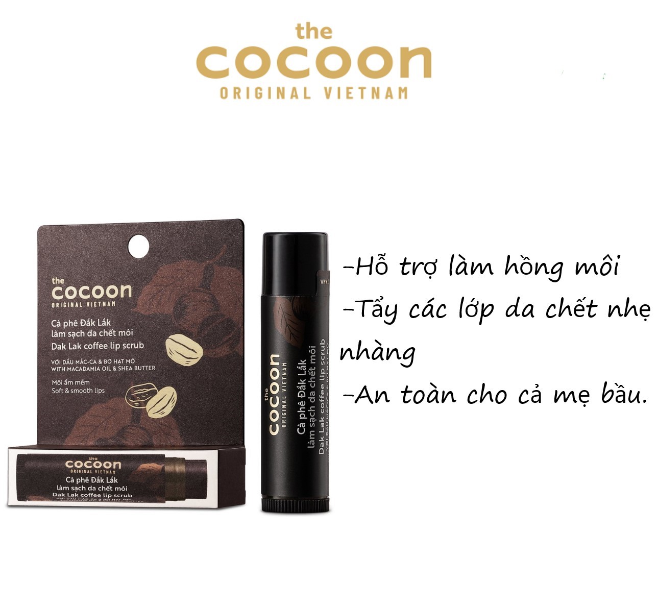 Tẩy Tế Bào Chết Môi COCOON Cà Phê Đắk Lắk chống thâm môi - COCOON Dak Lak Coffee Lip Scrub 5G