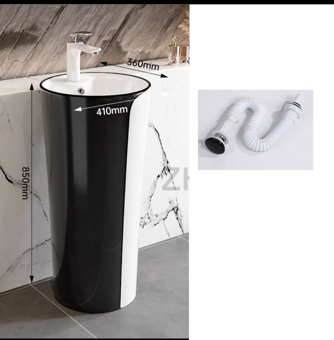 FREESHIP Lavabo trụ đứng đặt sàn màu trắng đen có họa tiết kiểu tròn thiết kế sang trọng cho gia đình ,khách sạn