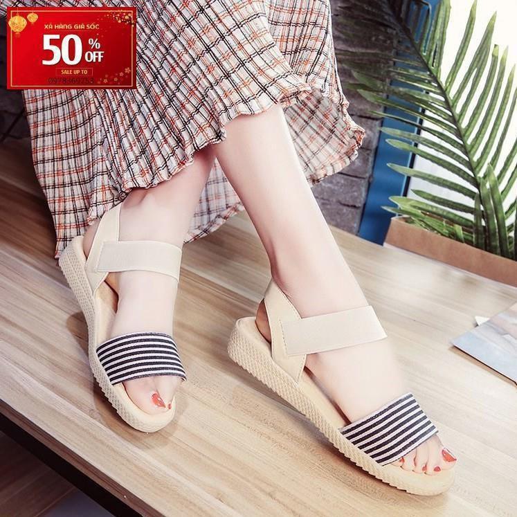 FreeShip Giày Sandal Nữ Quai Ngang Vải Cao Cấp Style Hàn Quốc - MSP 3134