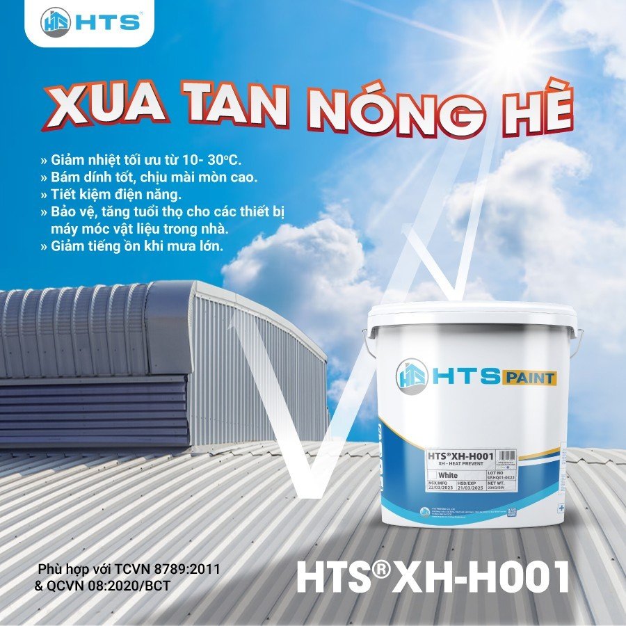 Sơn chống nóng mái tôn HTS XH-H001 thùng 20kg - Giảm ngay 10-30 độ C, Chống nóng tới 12 năm