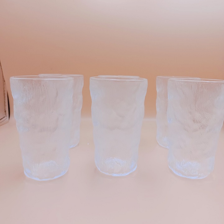 Bộ 6 Cốc Thủy Tinh decor dáng cao vân nhám phong cách Hàn Quốc dung tích 355 ml cao cấp