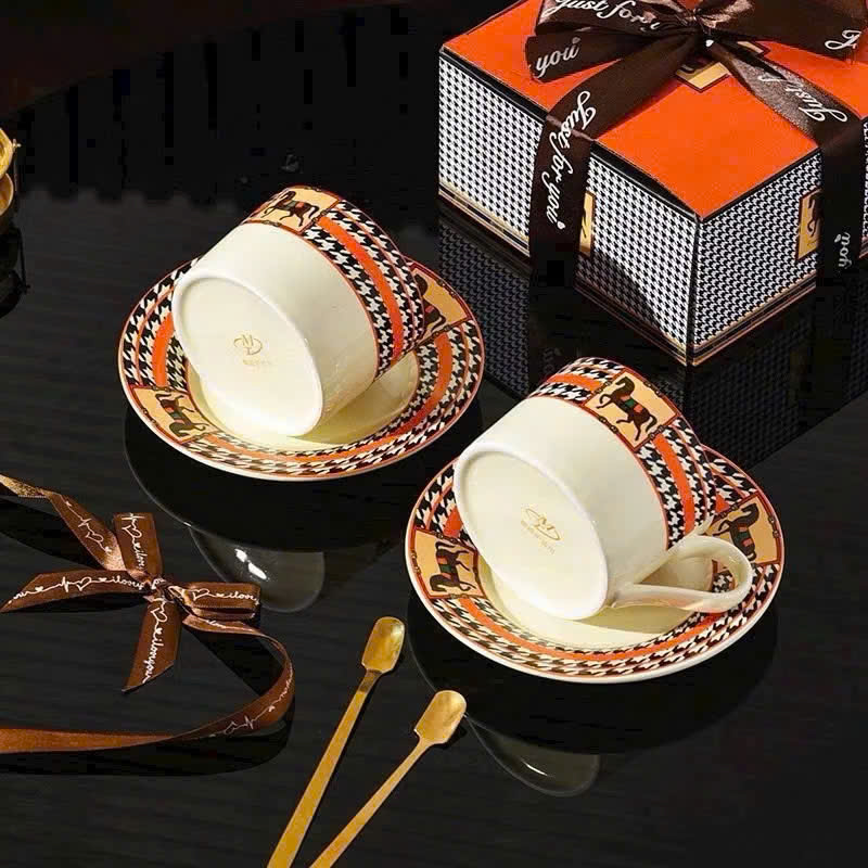 Bộ Cốc Uống Trà, Cà Phê Cao Cấp Kèm Đĩa Sứ Họa Tiết Tinh Tế - Quà Tặng Sang Trọng - HÀNG CHÍNH HÃNG MINIIN