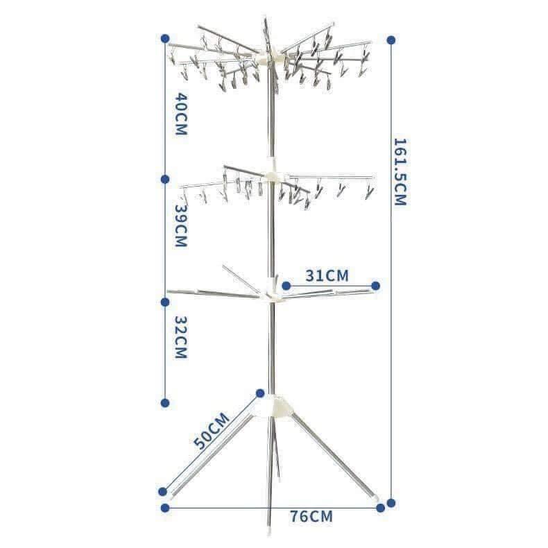 Cây phơi đồ thông minh đa năng CAO CẤP inox 3 tầng phù hợp treo đồ cho bé + tặng kèm 56 kẹp phơi đồ