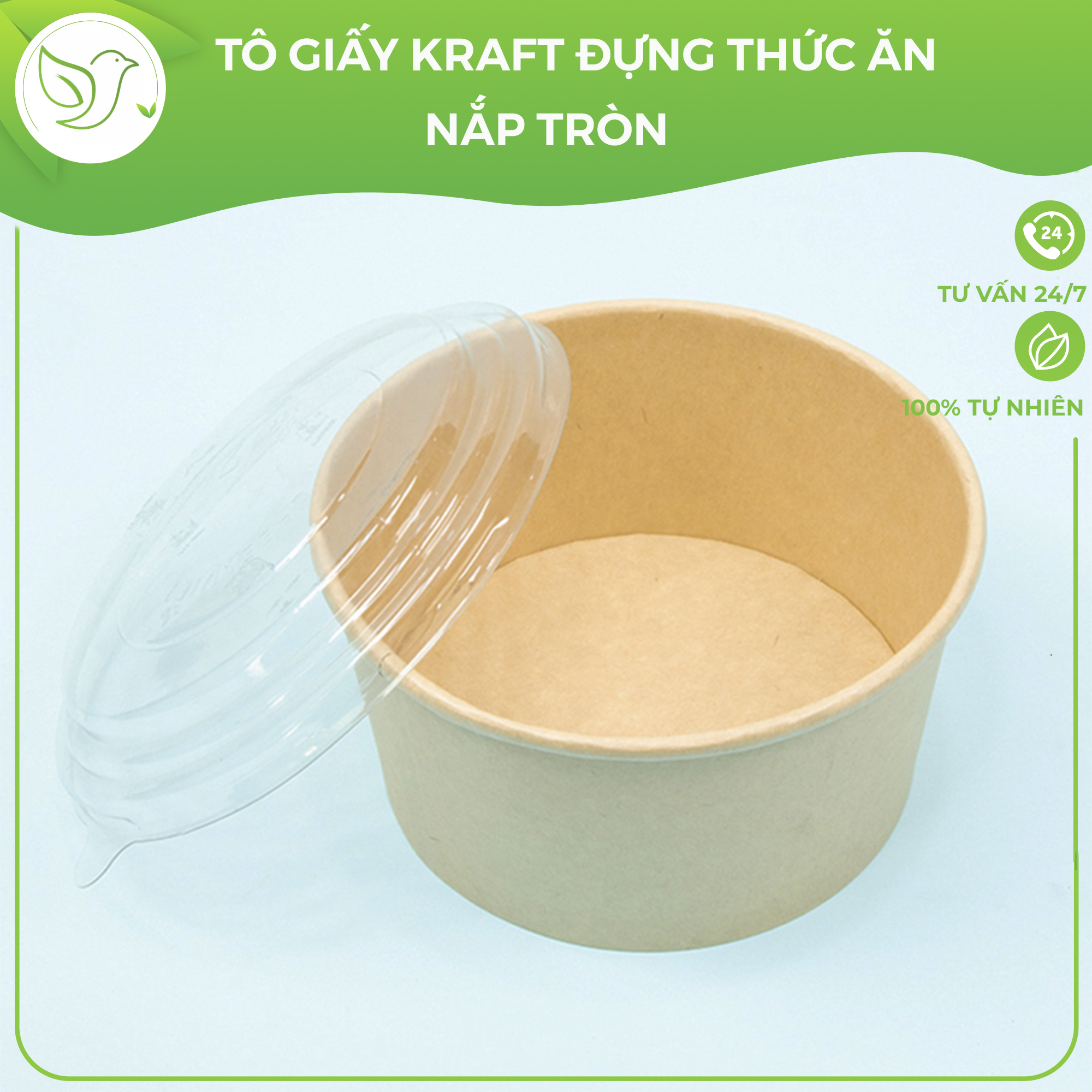 10 Tô giấy Kraft dùng một lần đựng thức ăn, salad, bông lan trứng muối chịu nhiệt kèm nắp cao cấp