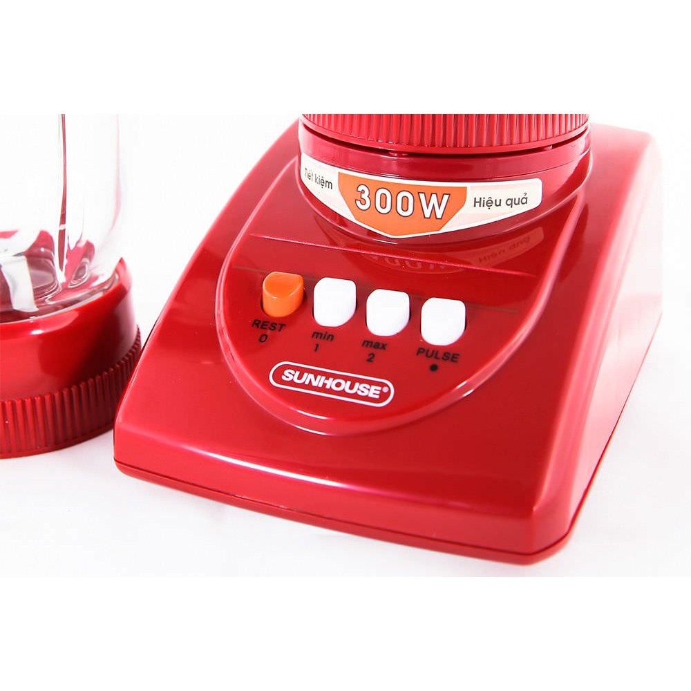 Máy xay sinh tố SUNHOUSE SHD5115 màu đỏ 2 cối, công suất 300W siêu khỏe xay thịt, xay cá, xay đá nhỏ, rau củ quả - Hàng chính hãng