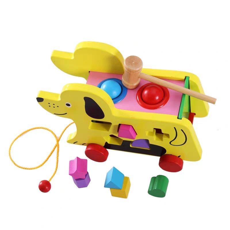 Xe kéo hình chó kèm đập bóng và thả hình khối nhiều màu sắc - Đồ chơi thông minh cho bé.