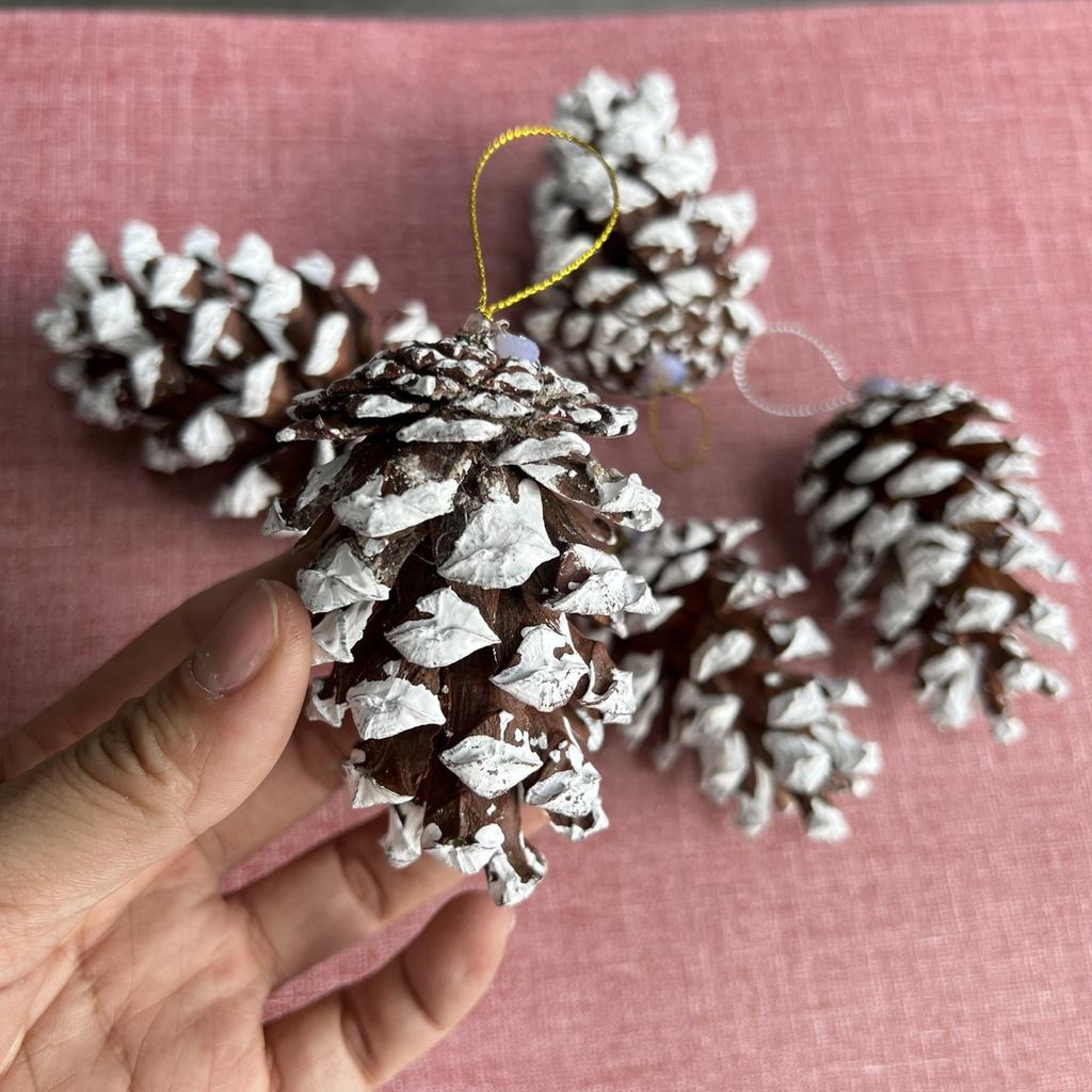 Sỉ 1kg 70 quả thông phủ tuyết có sẵn dây treo decor trang trí Noel làm vòng nguyệt quế Giáng sinh