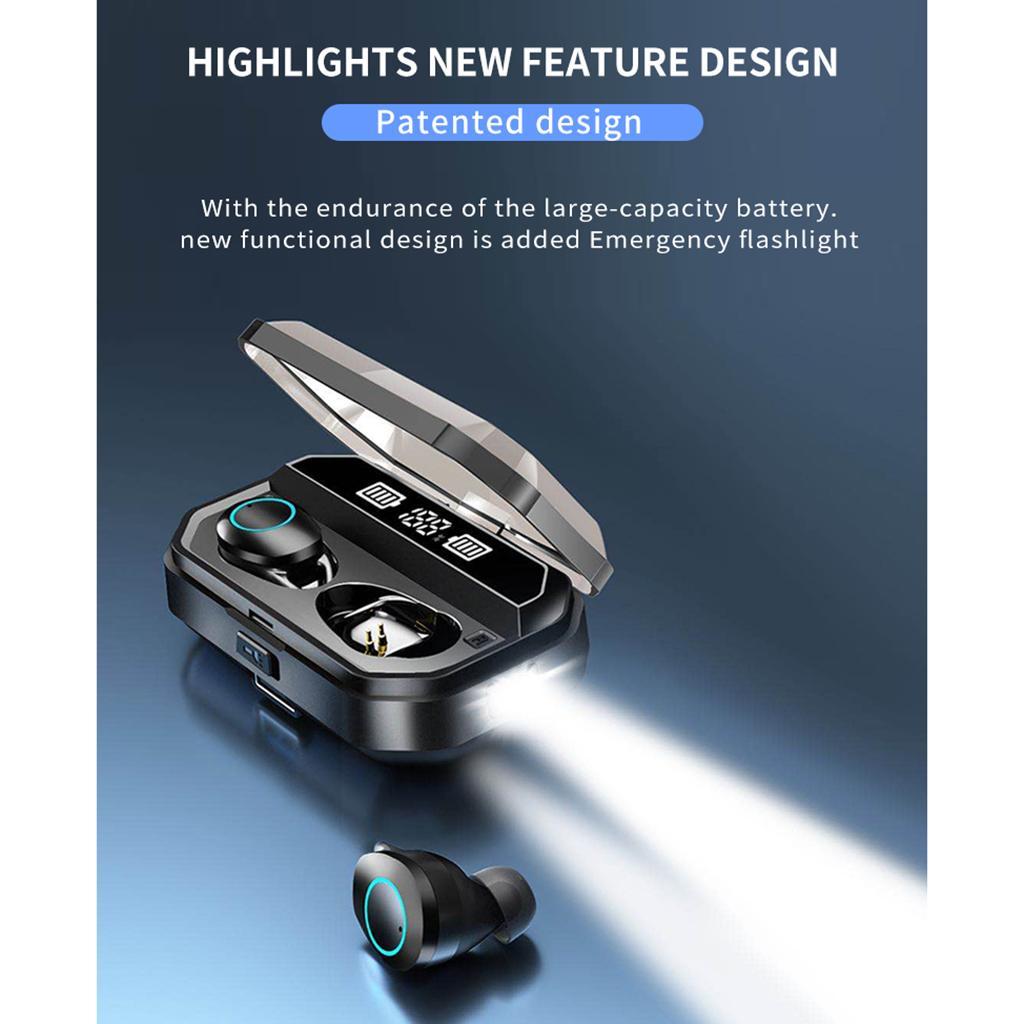 Mini Hifi Stereo 4000mAh Bluetooth 5.0 Earphone with Flashlight