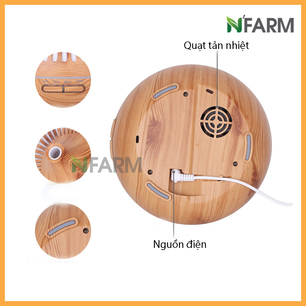 Combo máy khuếch tán, máy xông tinh dầu NFarm Giọt Nước Sọc NF2073 + tinh dầu sả chanh N'Farm (10ml). Phun sương sóng siêu âm. Có remote điều khiển