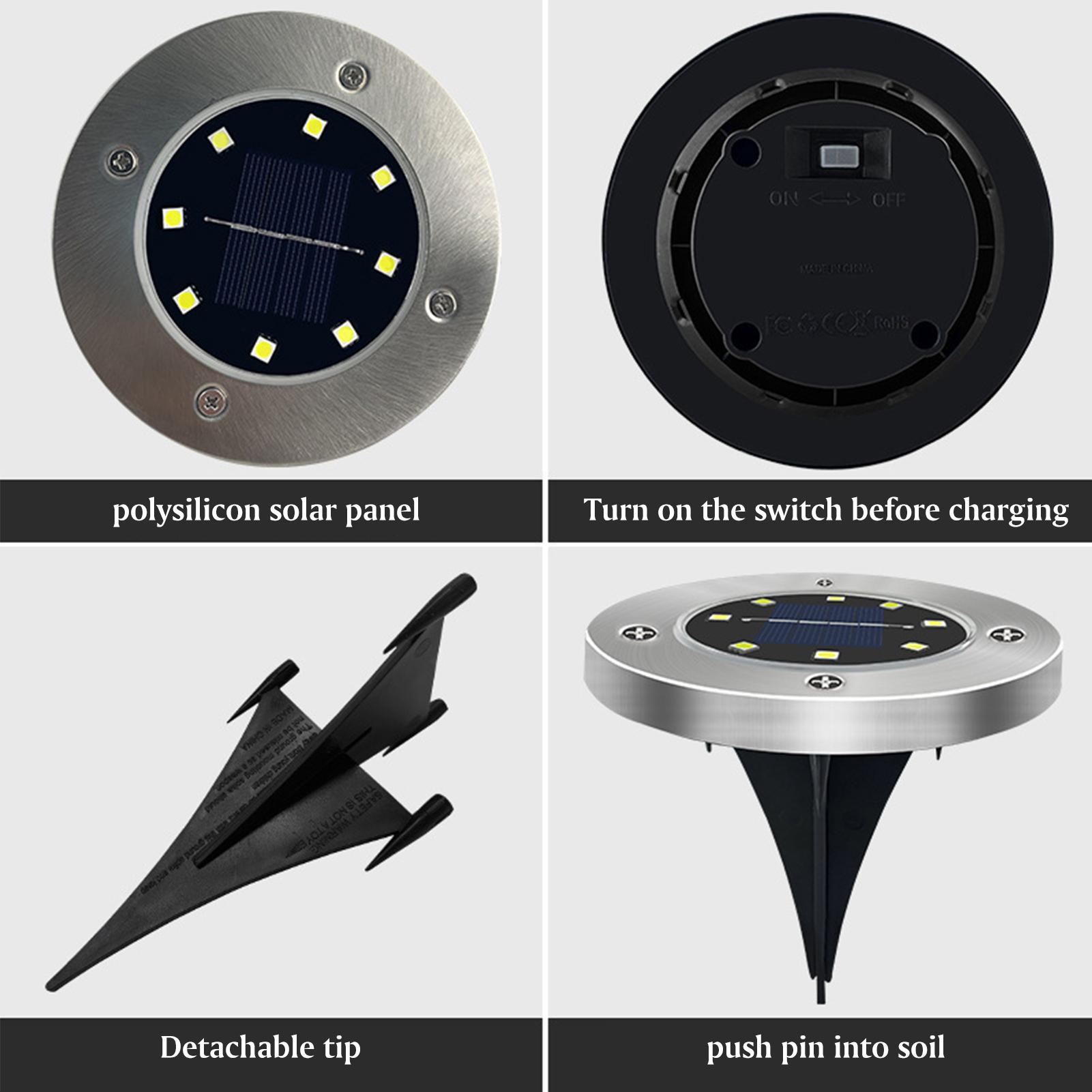 4 Đèn mặt đất năng lượng mặt trời 8 hạt LED  không thấm nước cho sân vườn