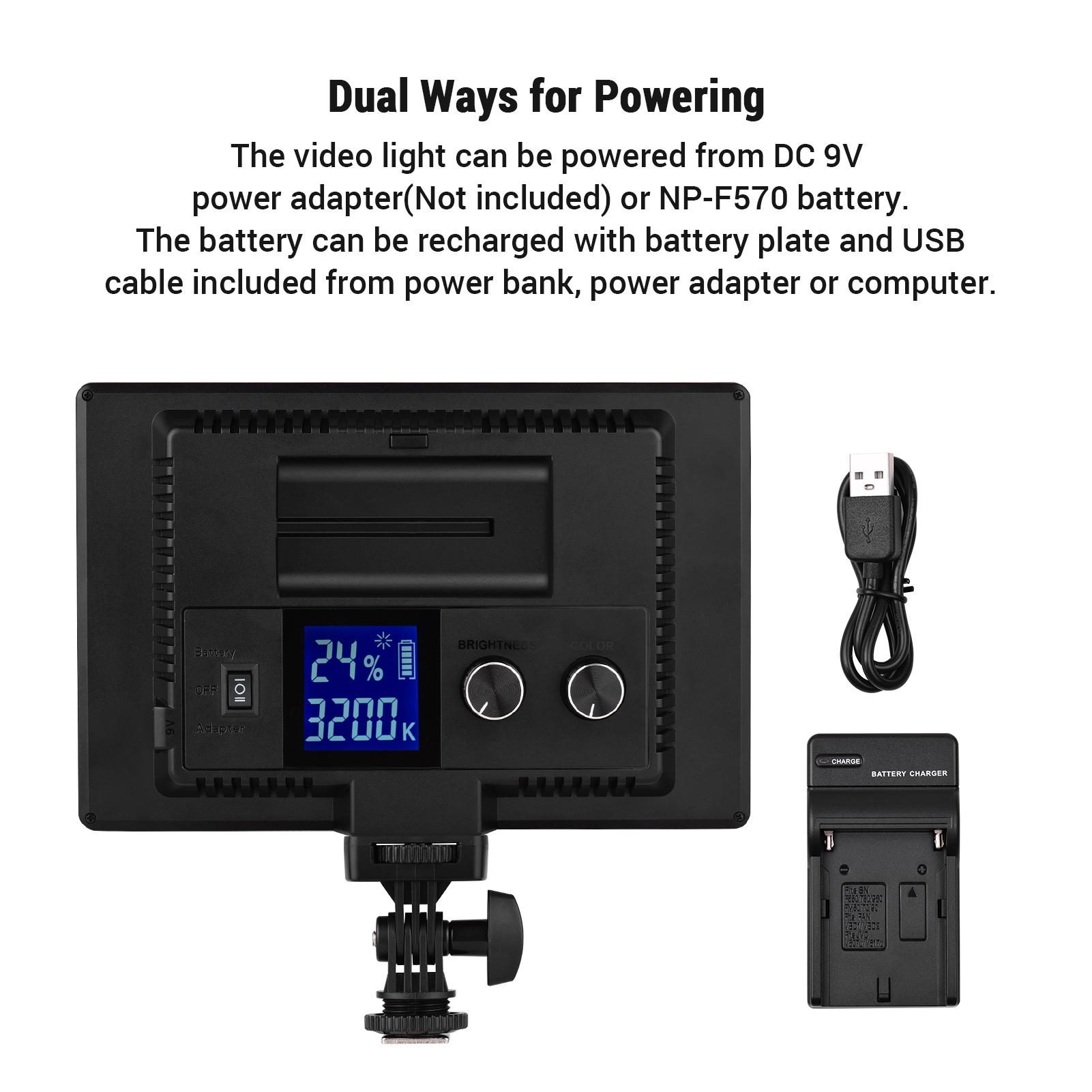 Đèn video LED trên máy ảnh 15W 3200-5600K CRI95 + Màn hình LCD có thể thay đổi độ sáng vô cấp hai màu với Giá đỡ giày lạnh NP-F570