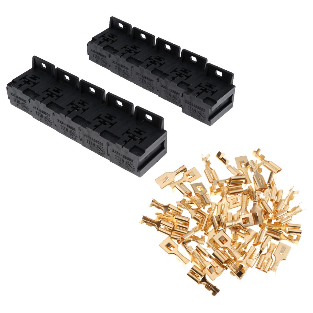 10 Sets Car Truck 30A-80A 5 Pin Relay Connector Socket With 6.3mm Terminals