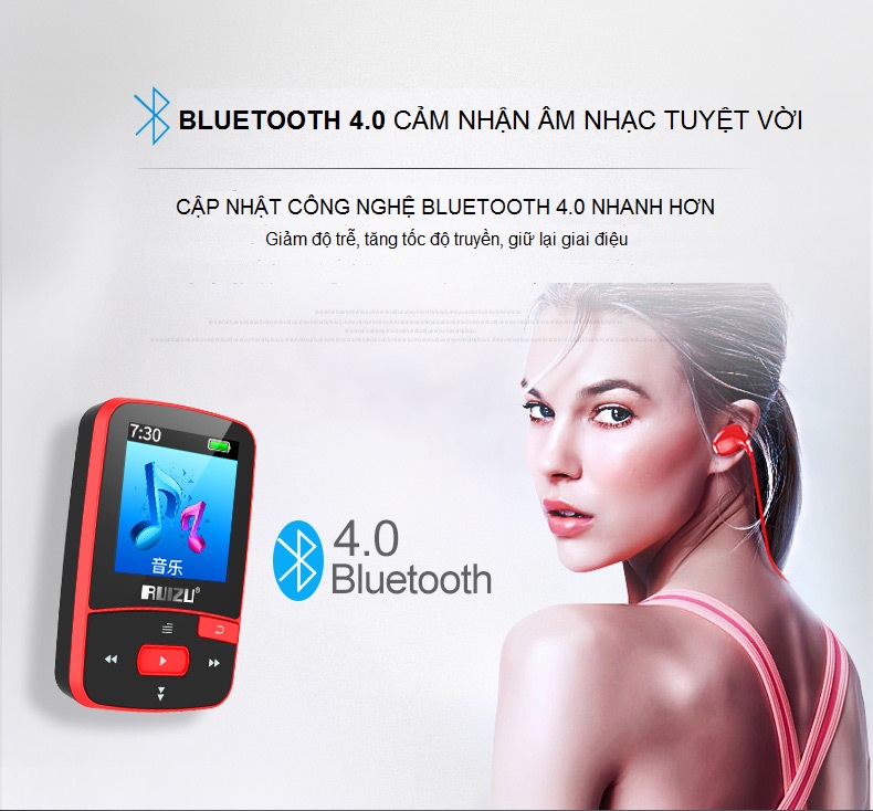 Máy nghe nhạc mp3 bluetooth 4.0 RUIZU X50 8GB+ Kèm Thẻ Nhớ 8G Hàng Nhập Khẩu - Màu Đỏ