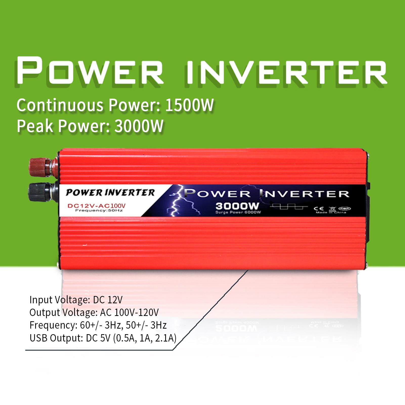 Solar Power Inverter Modified Sine Wave Power Inverter 1500W/3000W DC 12V to 220V-240V AC Power Inverter Dual USB Port for RV Car