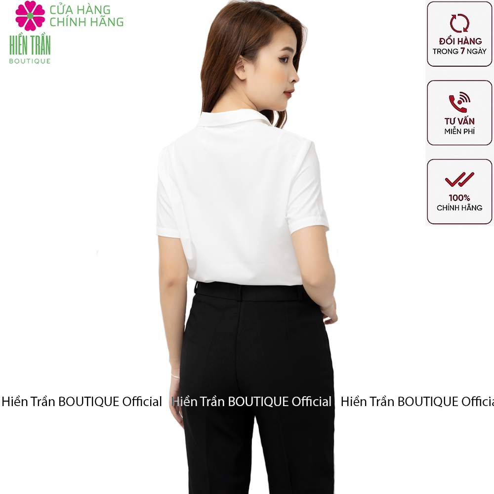 Áo sơ mi nữ Hiền Trần BOUTIQU tay ngắn form suông màu trắng xanh sơmi cộc thời trang công sở