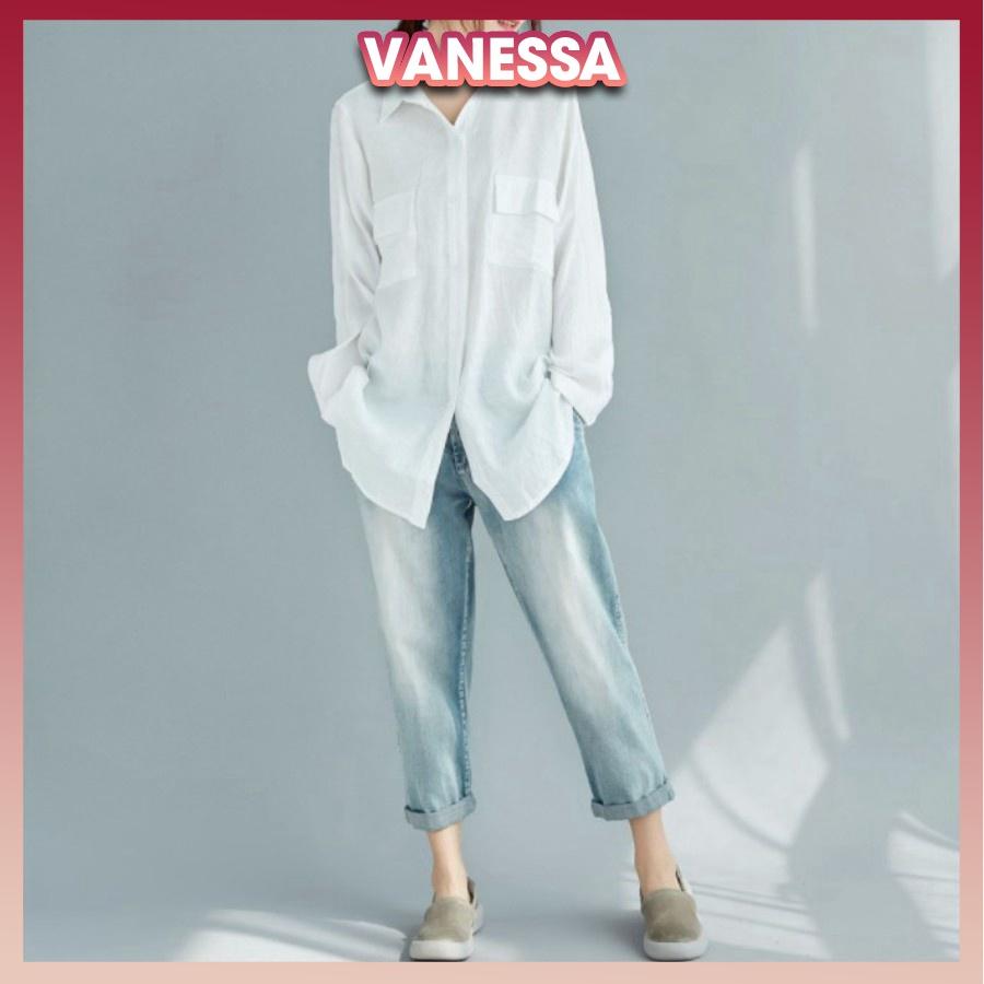 Áo sơ mi nữ form rộng tay dài, áo nữ đẹp Vanessa Stylish, chất liệu đũi tơ mềm mát, thấm mồ hôi SMH.47