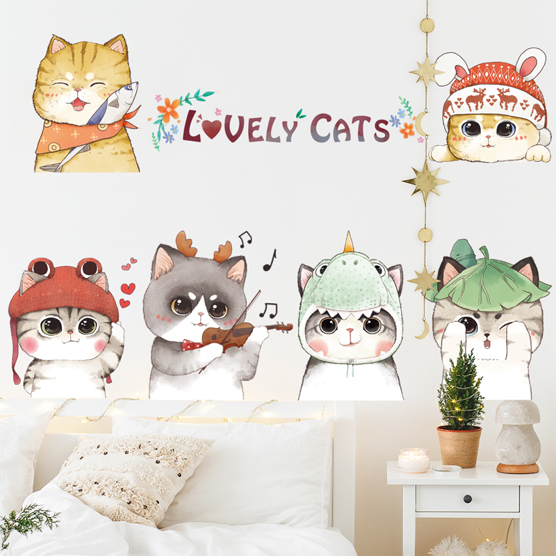 Decal dán tường cho bé Sticker dán tường in chất lượng cao có keo mặt sau mẫu Những Chú Mèo Cute ZH75