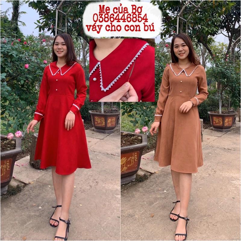 Váy nhung Hàn khoá dọc