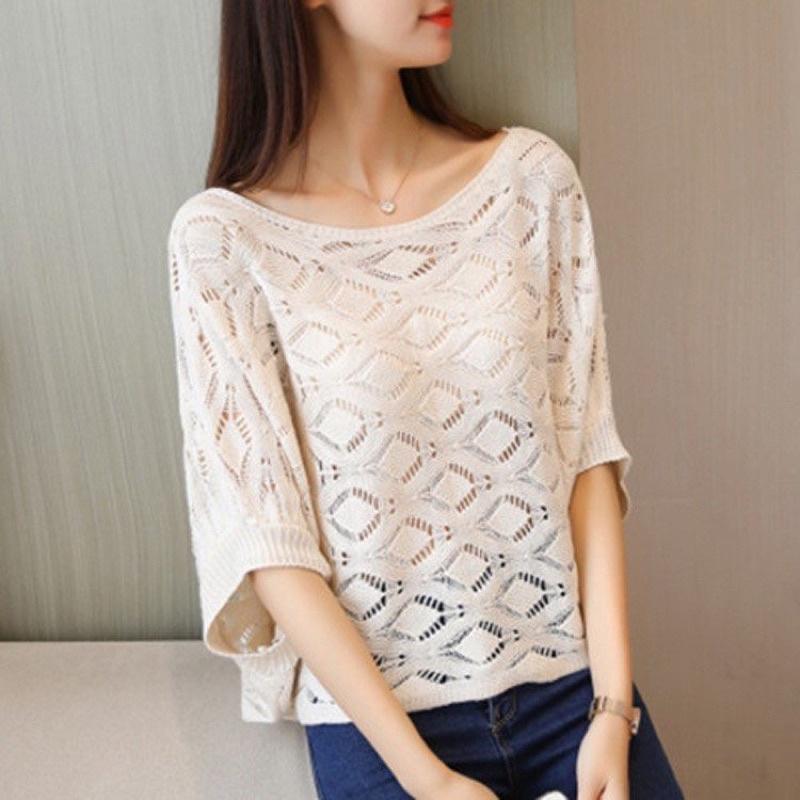 Áo len lưới mỏng dáng cánh dơi diện xuân hè