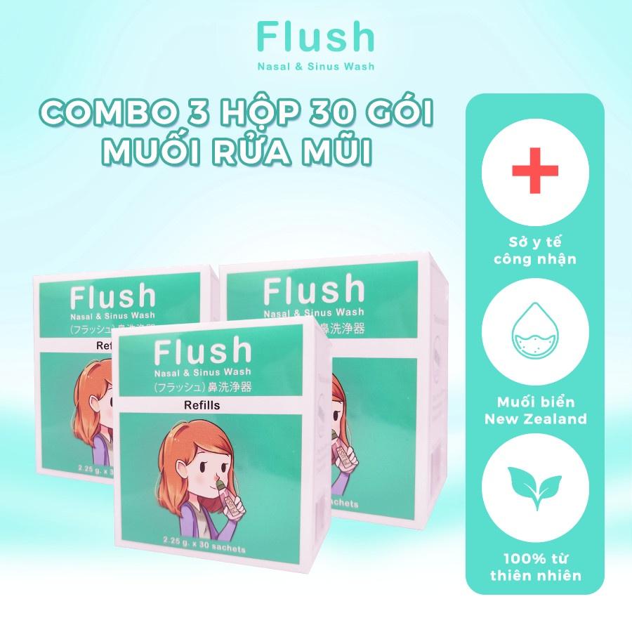 Combo 3 Hộp Muối Biển NewZealand Tinh Khiết FLUSH Rửa Mũi Cho Trẻ Hộp 30 Gói