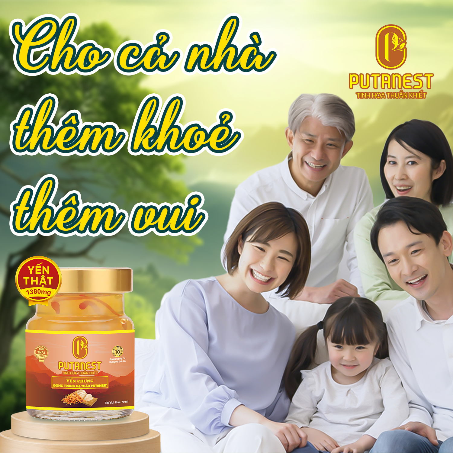 Yến chưng Đông trùng hạ thảo PUTANEST hộp quà tặng cao cấp 12 hũ 70ml đẹp da tăng sức đề kháng