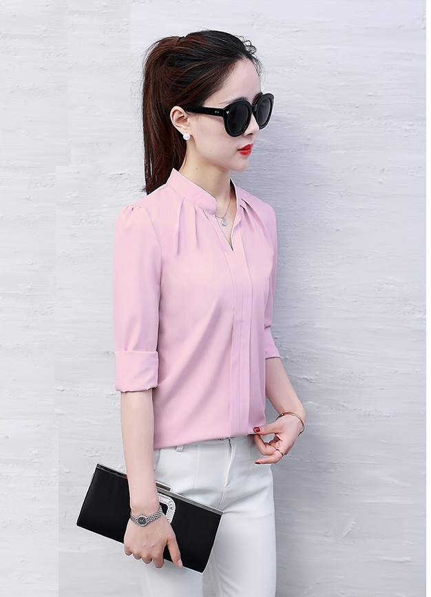Áo sơ mi cổ chữ V vải mịn S08